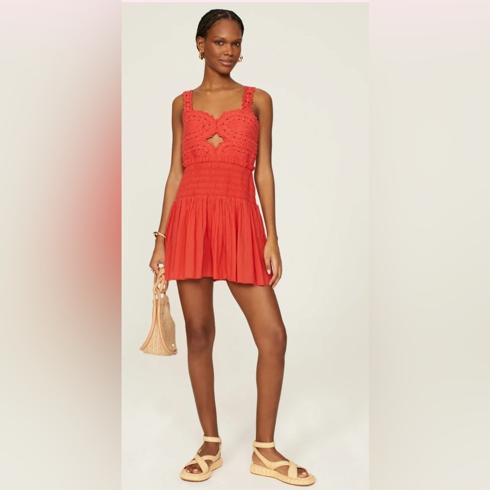 Sea New York 100% Cotton Red Orange Camila Pleating Romper